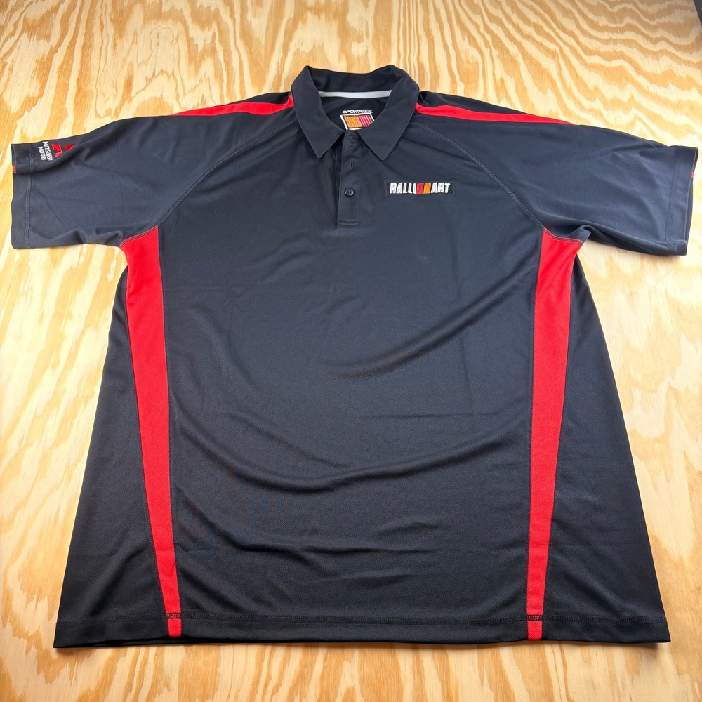 Vintage Mitsubishi Motors Ralliart Polo Shirt Mens 2XL Black Red Performance